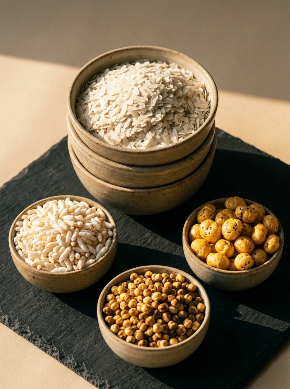 Poha, mumra, roasted gram and makhana